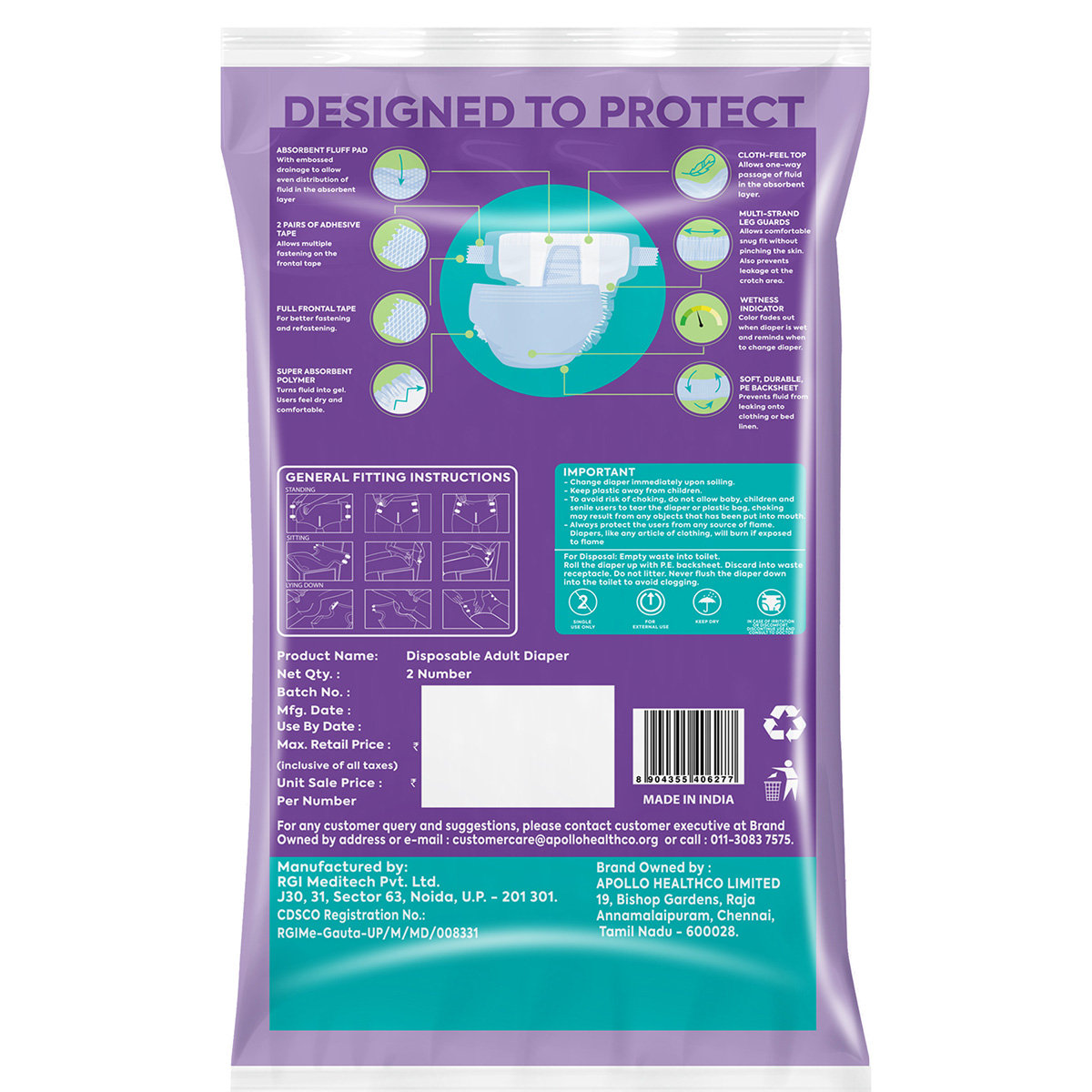 Apollo Essentials Adult Diaper Tape Style Unisex XL, 2 Count, Pack of 1 Apollo Essentials Adult Diaper Tape Style Unisex XL, 2 Count, Pack of 1