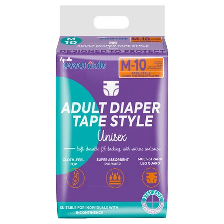 Apollo Essentials Adult Diaper Tape Unisex Medium, 10 Count