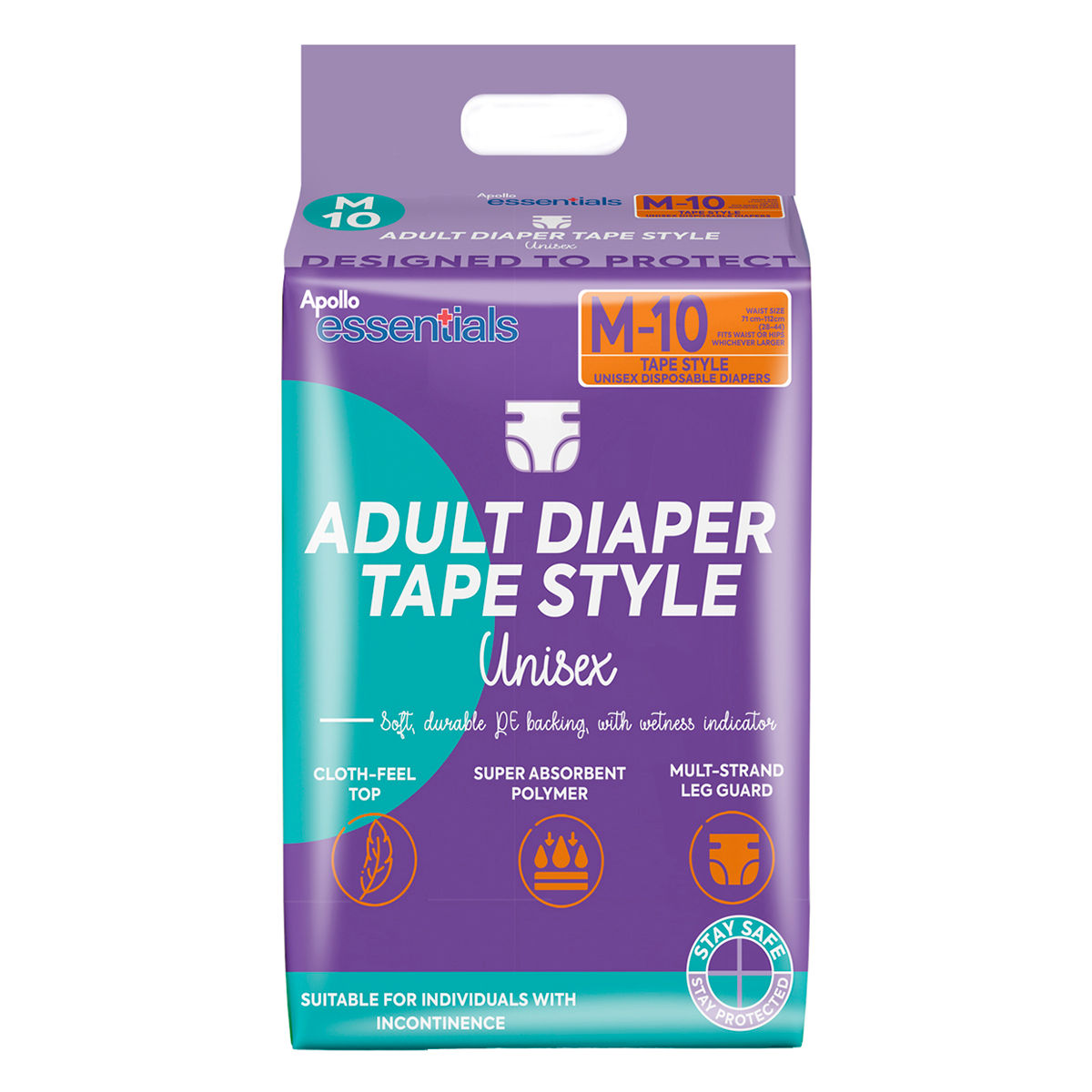 Apollo Essentials Adult Diaper Tape Unisex Medium, 10 Count, Pack of 1 