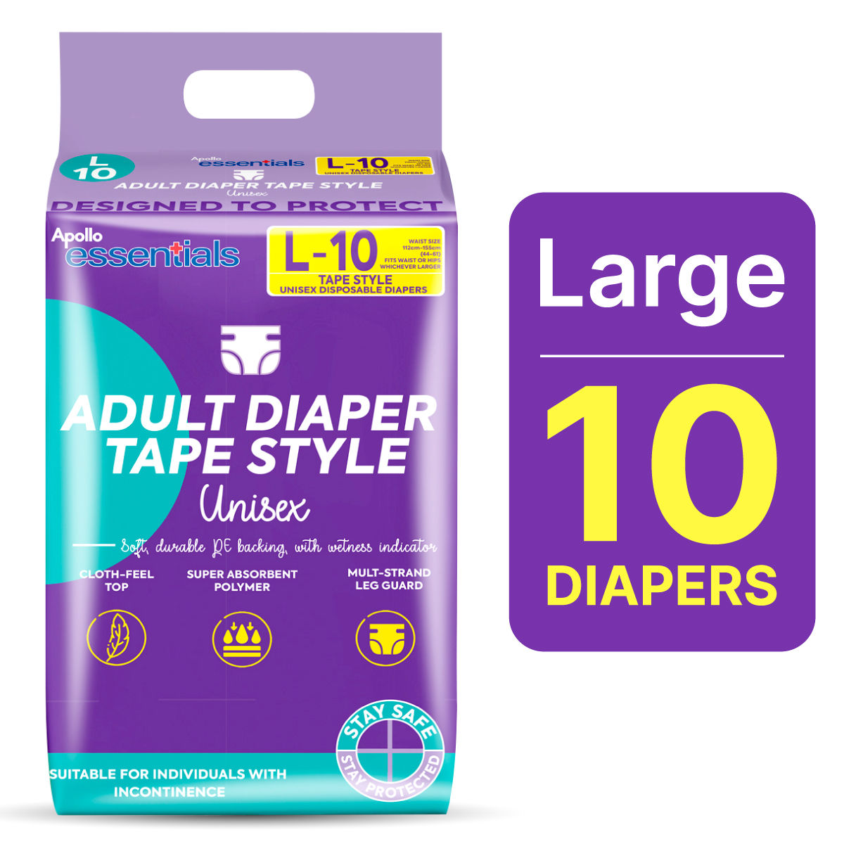 Buy Apollo Essentials Adult Diaper Tape Unisex Large, 10 Count Online