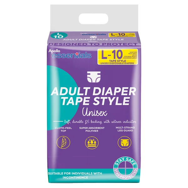 Apollo Essentials Adult Diaper Tape Unisex Large, 10 Count, Pack of 1