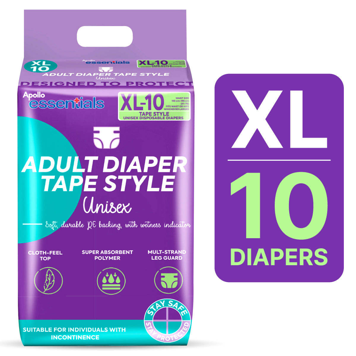 Buy Apollo Essentials Adult Diaper Tape Style Unisex XL, 10 Count Online