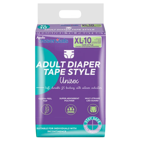 Apollo Essentials Adult Diaper Tape Style Unisex XL, 10 Count, Pack of 1