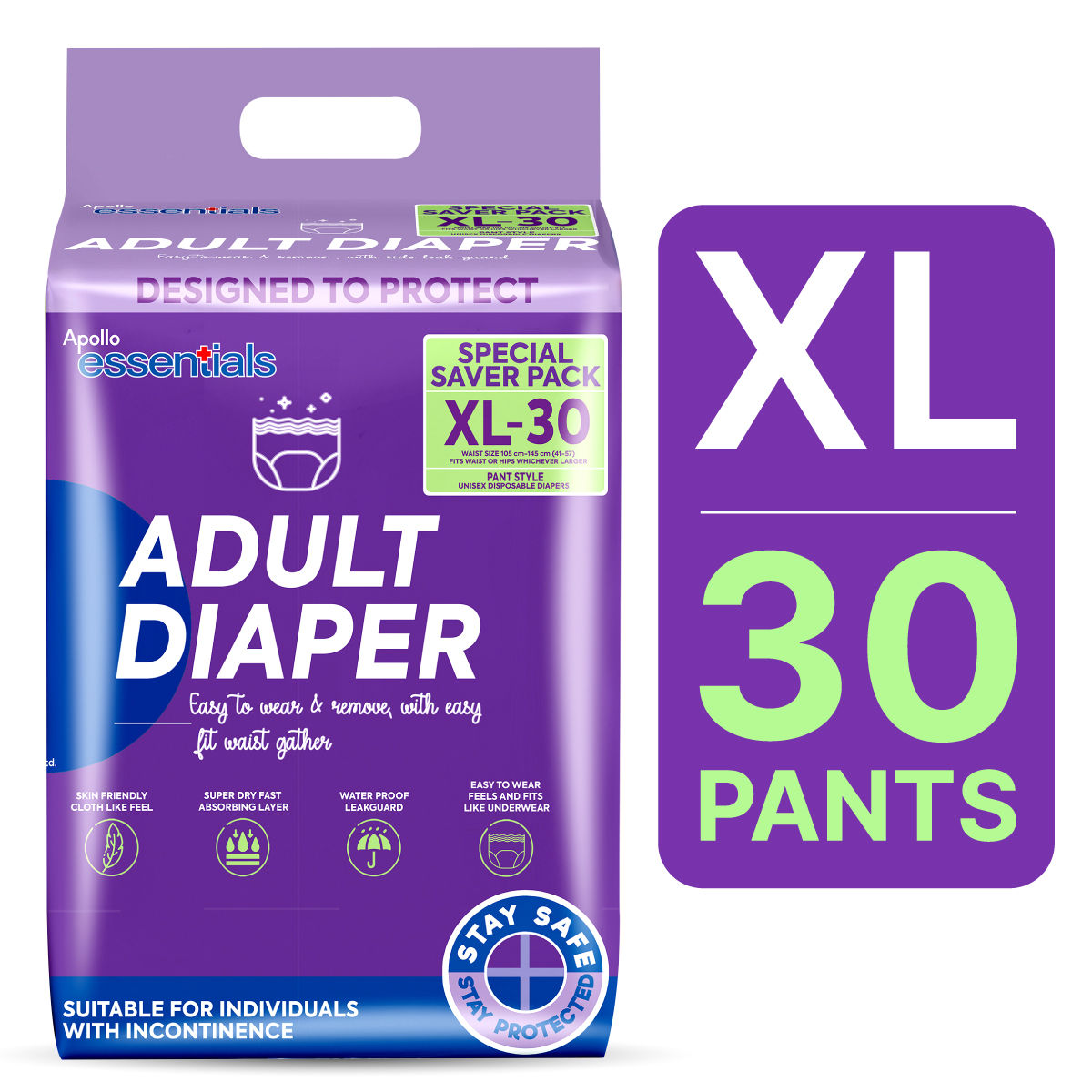 Buy Apollo Essentials Adult Diaper Pant Unisex XL, 30 Count Online