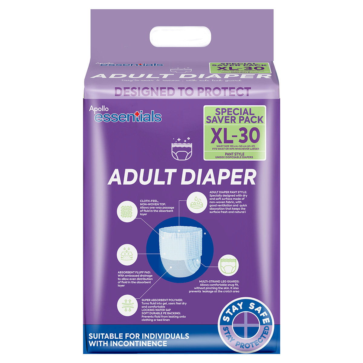 Apollo Essentials Adult Diaper Pant Unisex XL, 30 Count, Pack of 1 Apollo Essentials Adult Diaper Pant Unisex XL, 30 Count, Pack of 1