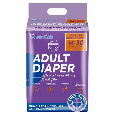 Apollo Essentials Adult Diaper Pant Unisex Medium, 30 Count