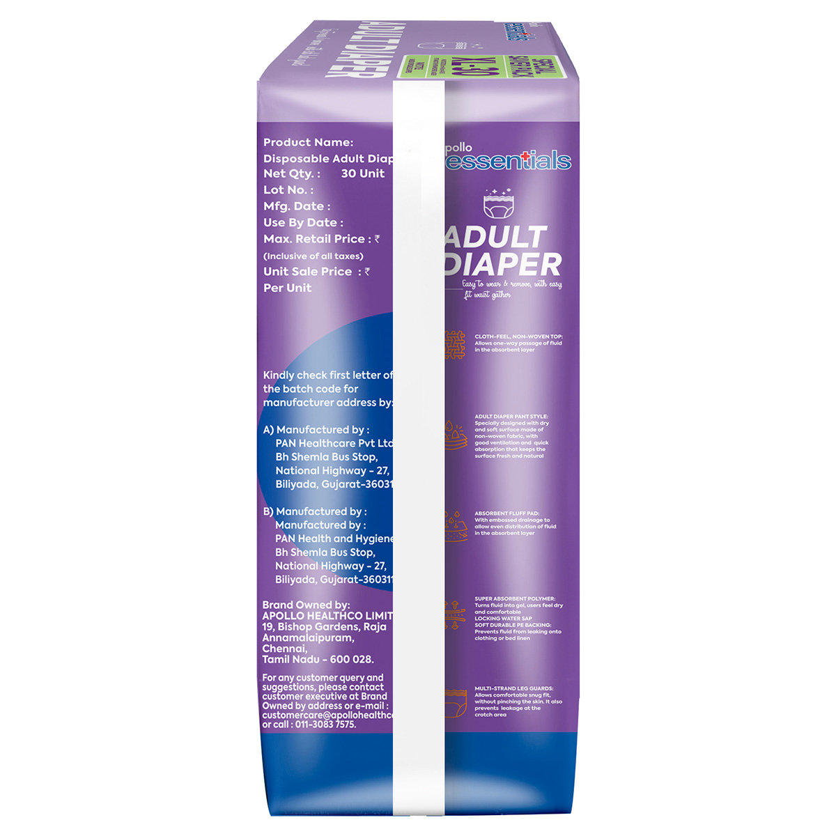 Apollo Essentials Adult Diaper Pant Unisex Medium, 30 Count, Pack of 1 Apollo Essentials Adult Diaper Pant Unisex Medium, 30 Count, Pack of 1