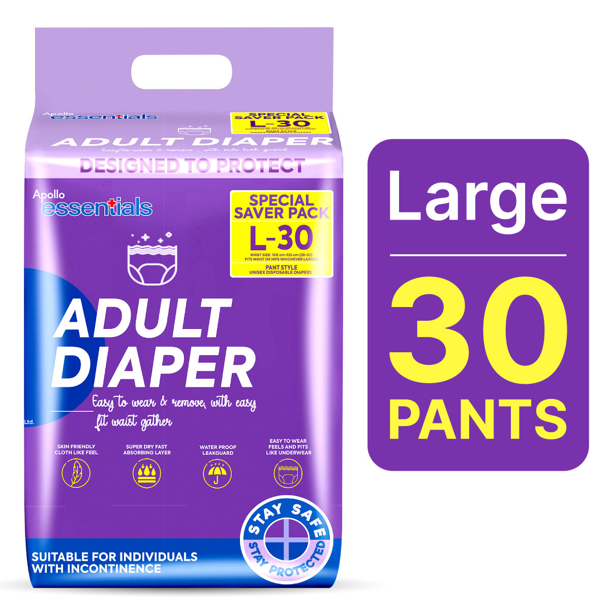 Buy Apollo Essentials Adult Diaper Pant Unisex Large, 30 Count Online
