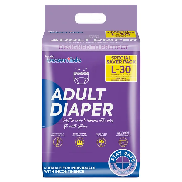 Apollo Essentials Adult Diaper Pant Unisex Large, 30 Count, Pack of 1