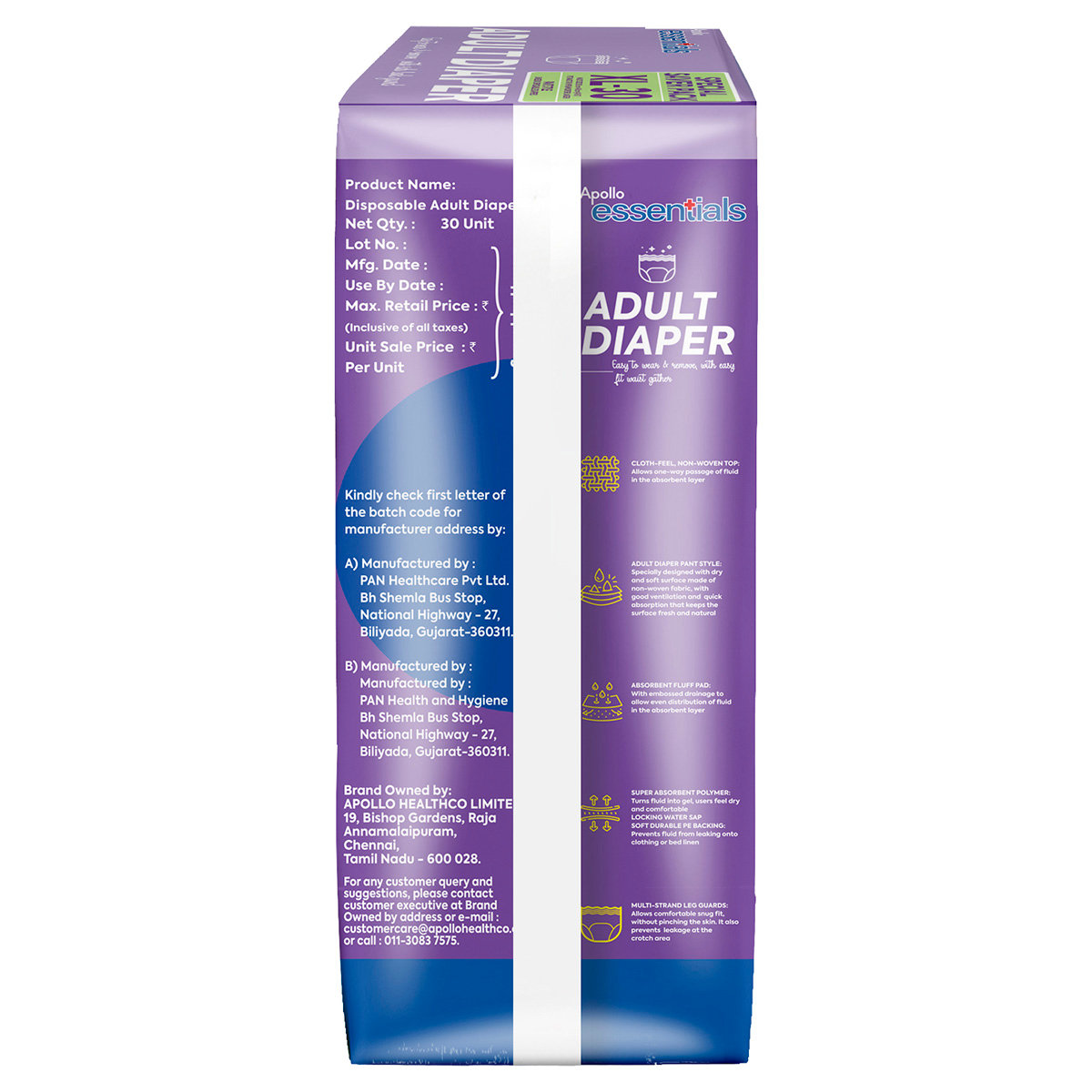 Apollo Essentials Adult Diaper Pant Unisex Large, 30 Count, Pack of 1 Apollo Essentials Adult Diaper Pant Unisex Large, 30 Count, Pack of 1