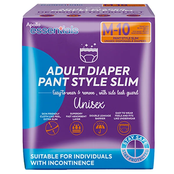 Apollo Essentials Slim Adult Diaper Pant Style Unisex Medium, 10 Count