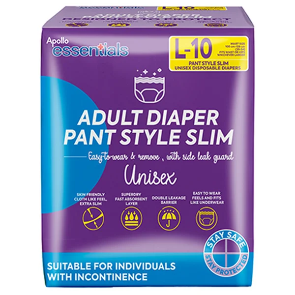 Apollo Essentials Slim Adult Diaper Pant Style Unisex Large, 10 Count