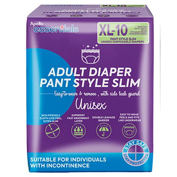 Apollo Essentials Slim Adult Diaper Pant Style Unisex XL, 10 Count