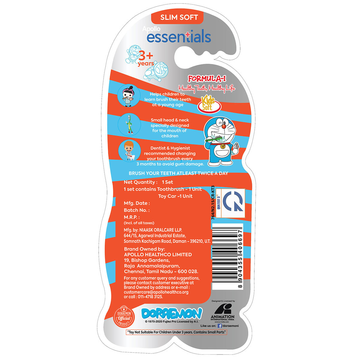 Apollo Essentials Doraemon Toothbrush + Toy, 1 Count, Pack of 1 Apollo Essentials Doraemon Toothbrush + Toy, 1 Count, Pack of 1