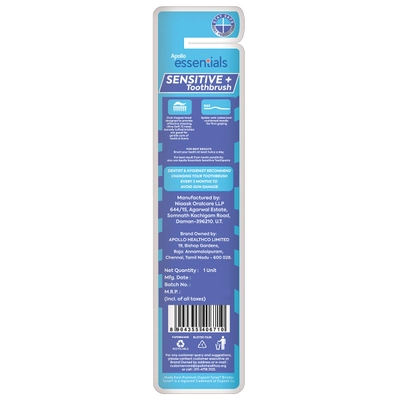 Apollo Essentials Sensitive+ Toothbrush, 1 Count, Pack of 1