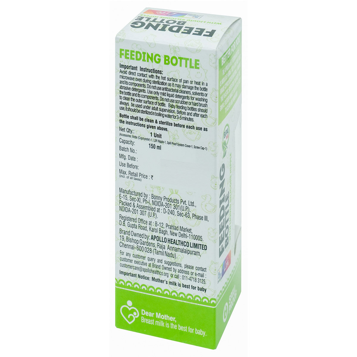 Apollo Pharmacy Feeding Bottle, 150 ml, Pack of 1 Apollo Pharmacy Feeding Bottle, 150 ml, Pack of 1