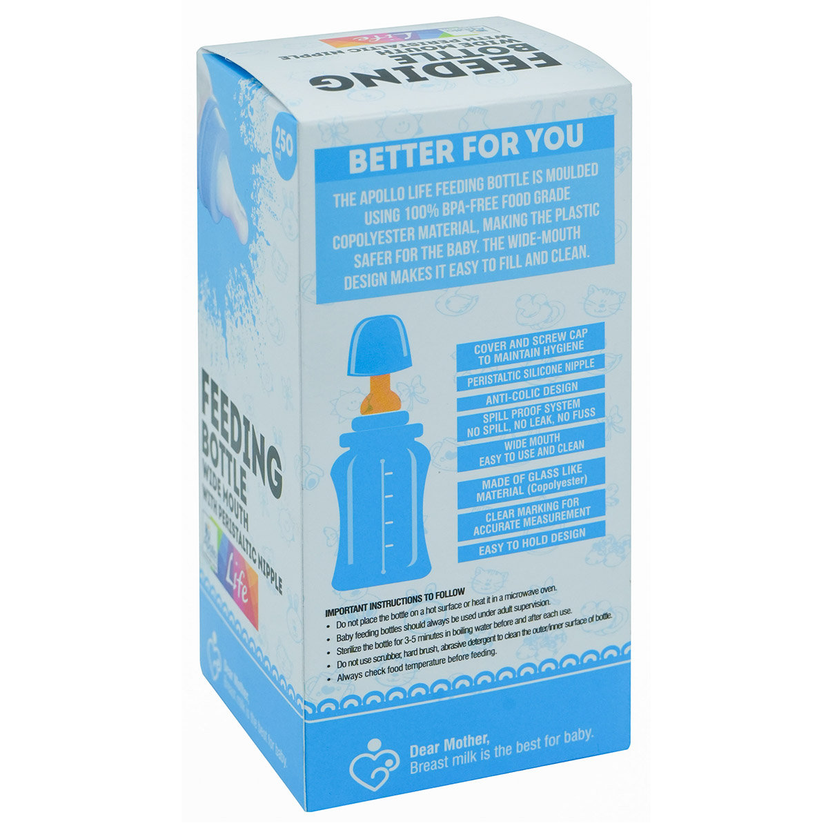 Apollo Life Feeding Bottle with Peristaltic Nipple, 250 ml, Pack of 1 Apollo Life Feeding Bottle with Peristaltic Nipple, 250 ml, Pack of 1