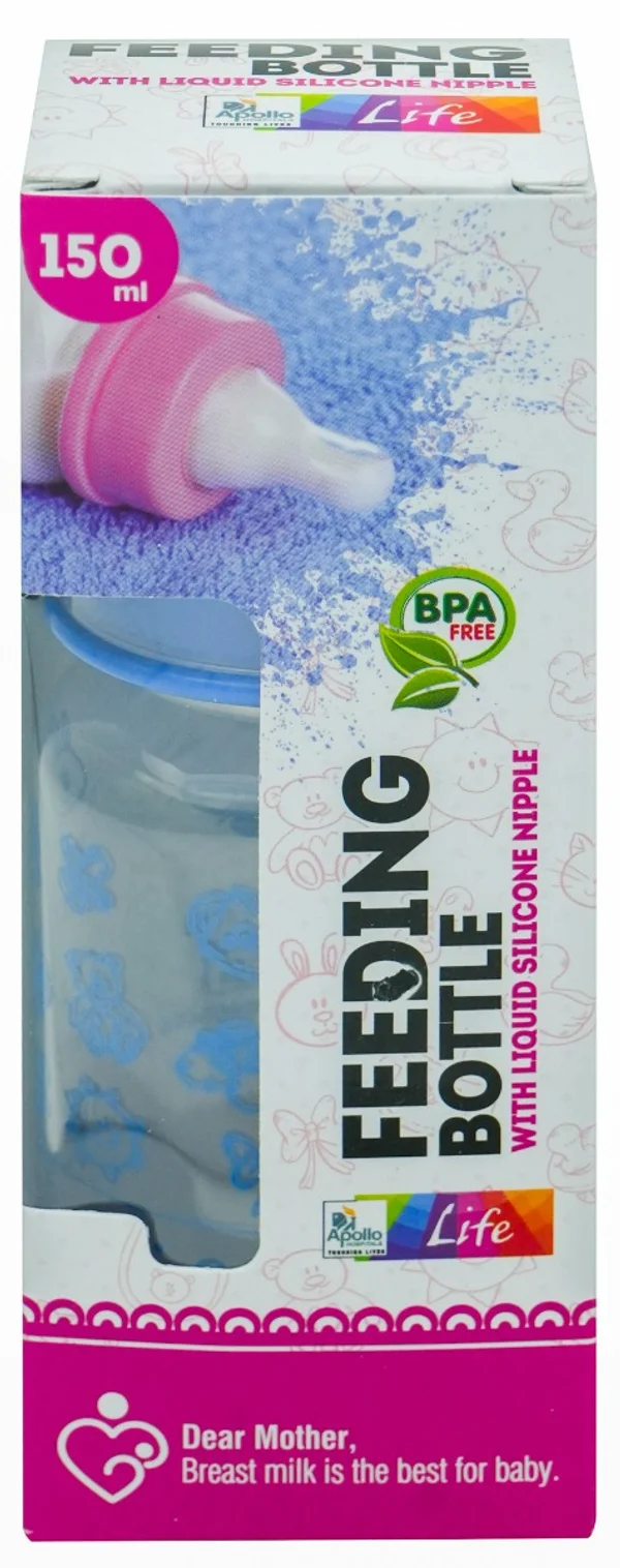 Apollo Life Feeding Bottle with Silicone Nipple, 150 ml, Pack of 1