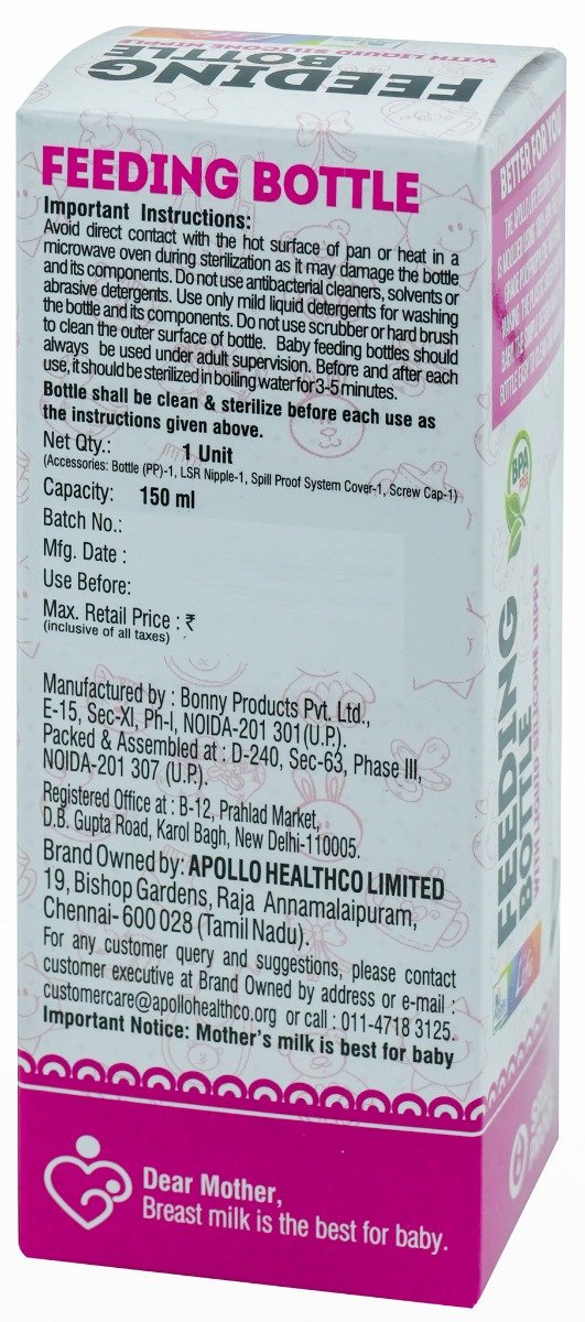 Apollo Life Feeding Bottle with Silicone Nipple, 150 ml, Pack of 1 Apollo Life Feeding Bottle with Silicone Nipple, 150 ml, Pack of 1