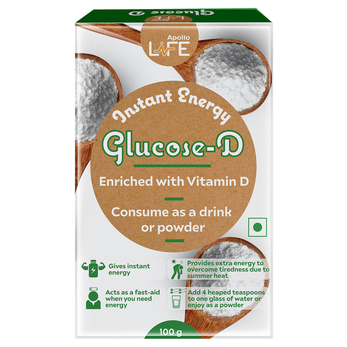 Apollo Life Glucose-D Instant Energy Drink, 100 gm, Pack of 1 Apollo Life Glucose-D Instant Energy Drink, 100 gm, Pack of 1