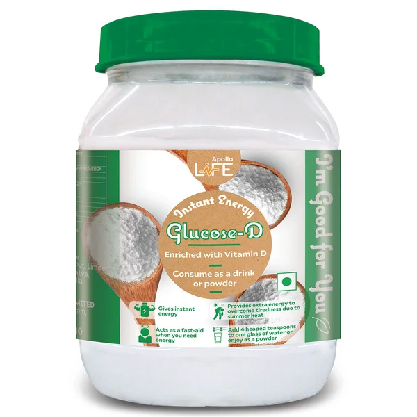 Apollo Life Glucose-D Instant Energy Drink, 500 gm Jar, Pack of 1