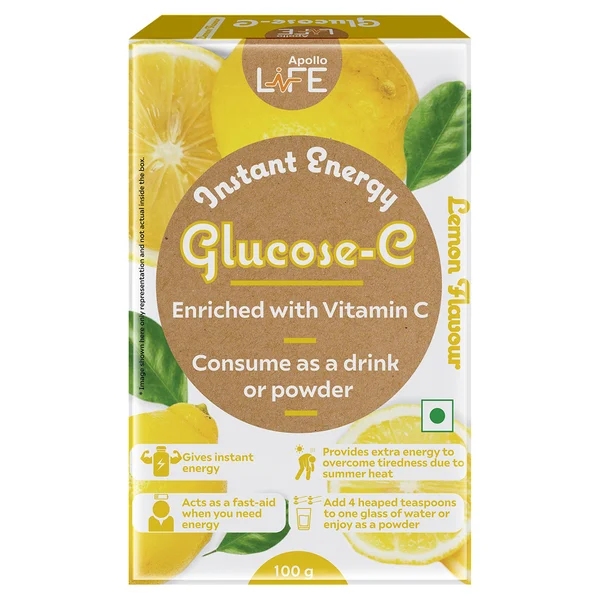 Apollo Life Glucose-D Lemon Flavour Instant Energy Drink, 100 gm Refill Pack, Pack of 1