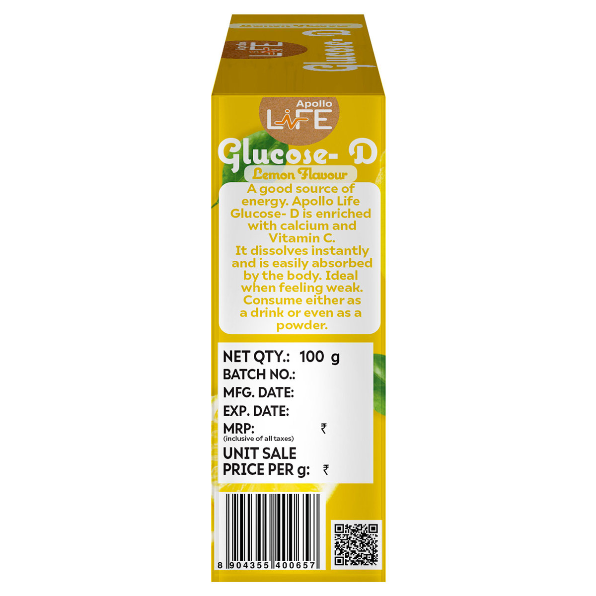 Apollo Life Glucose-D Lemon Flavour Instant Energy Drink, 100 gm Refill Pack, Pack of 1 Apollo Life Glucose-D Lemon Flavour Instant Energy Drink, 100 gm Refill Pack, Pack of 1