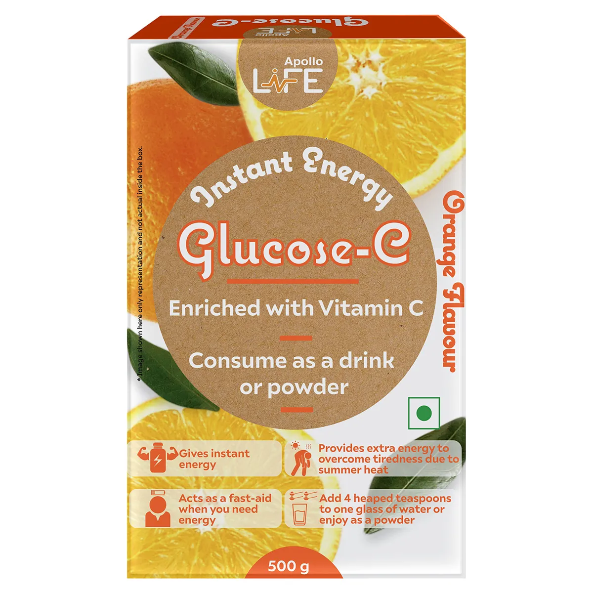 Buy Apollo Life Glucose-D Instant Energy Orange Flavour Drink, 500
