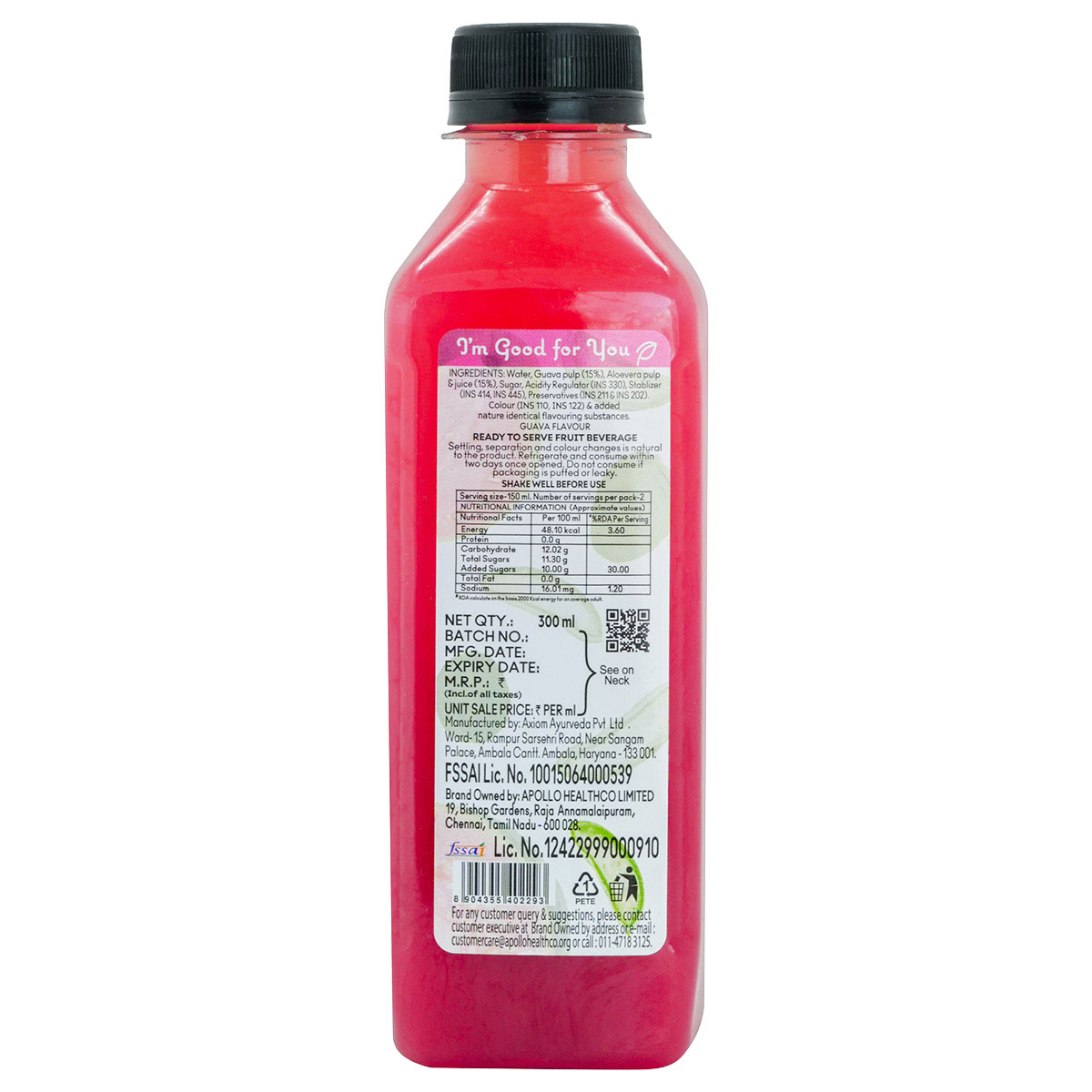 Apollo Life Aloe-Guava Juice, 3x300 ml, Pack of 3 Apollo Life Aloe-Guava Juice, 3x300 ml, Pack of 3