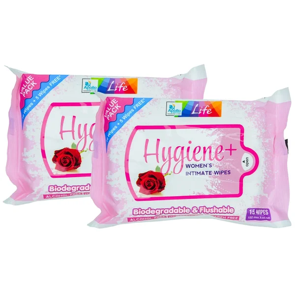 Apollo Pharmacy Hygiene Women's Intimate Wipes, 30 (2x15) Count, Pack of 2