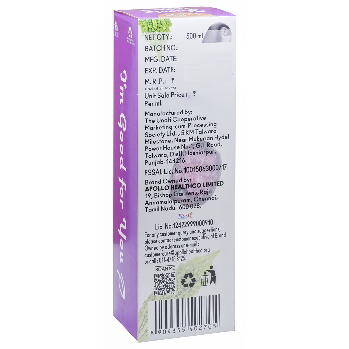 Apollo Life Karela Jamun Plus Juice, 500 ml, Pack of 1 Apollo Life Karela Jamun Plus Juice, 500 ml, Pack of 1