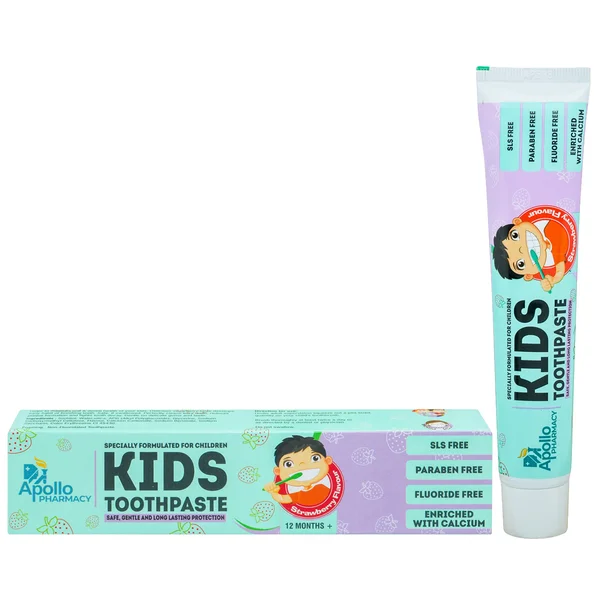 Apollo Pharmacy Kids Strawberry Flavour Toothpaste, 70 gm, Pack of 1