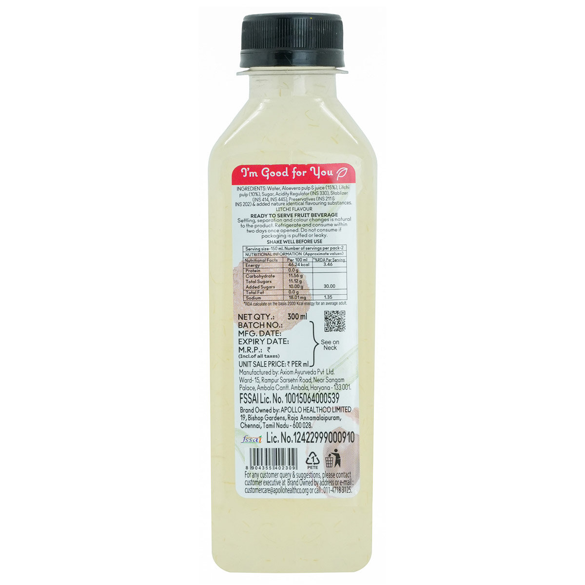 Apollo Life Aloe-Litchi Juice, 3x300 ml, Pack of 3 Apollo Life Aloe-Litchi Juice, 3x300 ml, Pack of 3