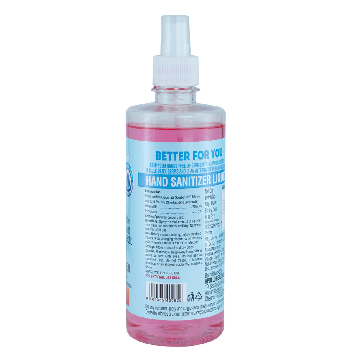 Apollo Life Hand Sanitizer, 500 ml, Pack of 1 Apollo Life Hand Sanitizer, 500 ml, Pack of 1