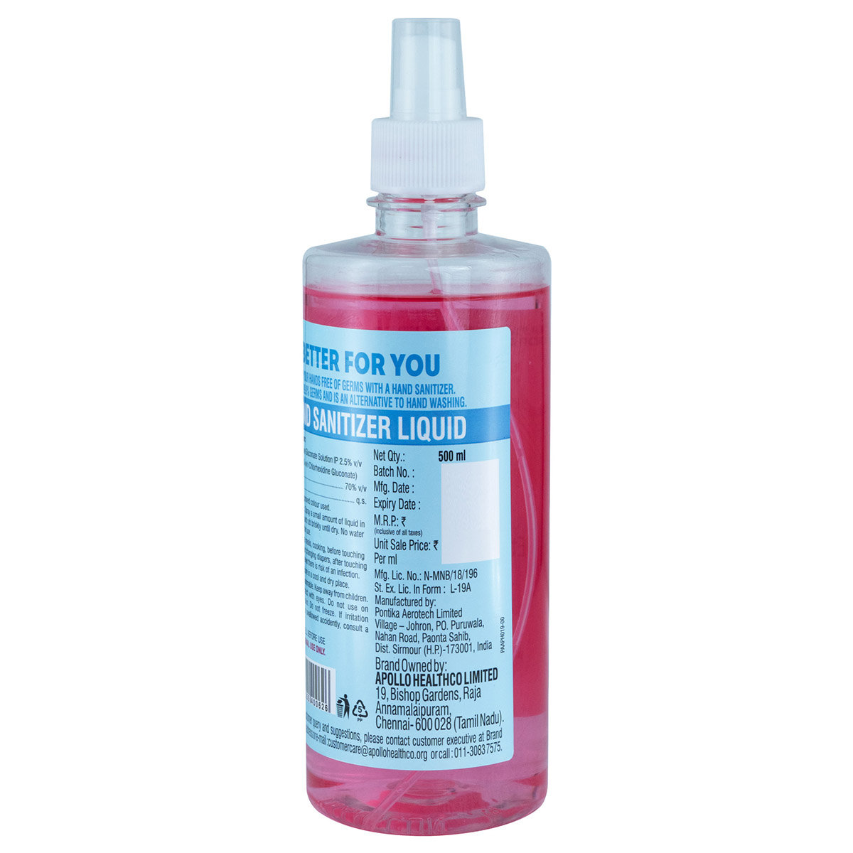 Apollo Life Hand Sanitizer, 500 ml, Pack of 1 Apollo Life Hand Sanitizer, 500 ml, Pack of 1