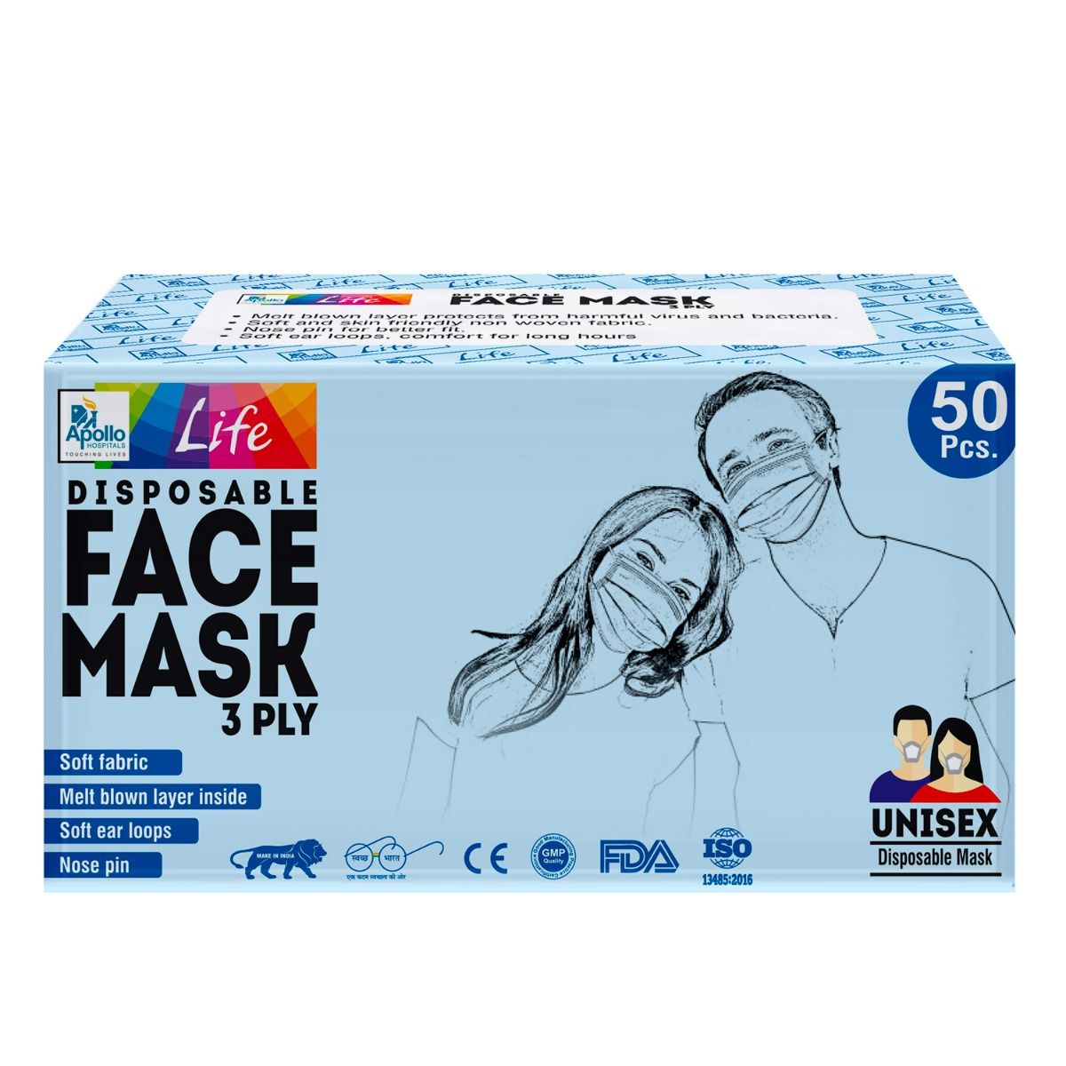 Apollo Life 3 Ply Disposable Face Mask