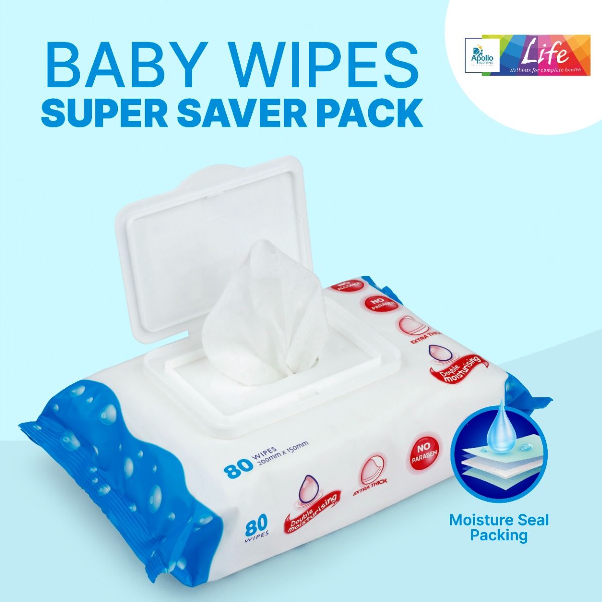 Apollo Life Fresh Baby Wipes, 160 Count (2x80 Wipes) Price, Uses, Side