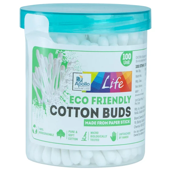 Apollo Life Eco Friendly Cotton Buds, 100 Count