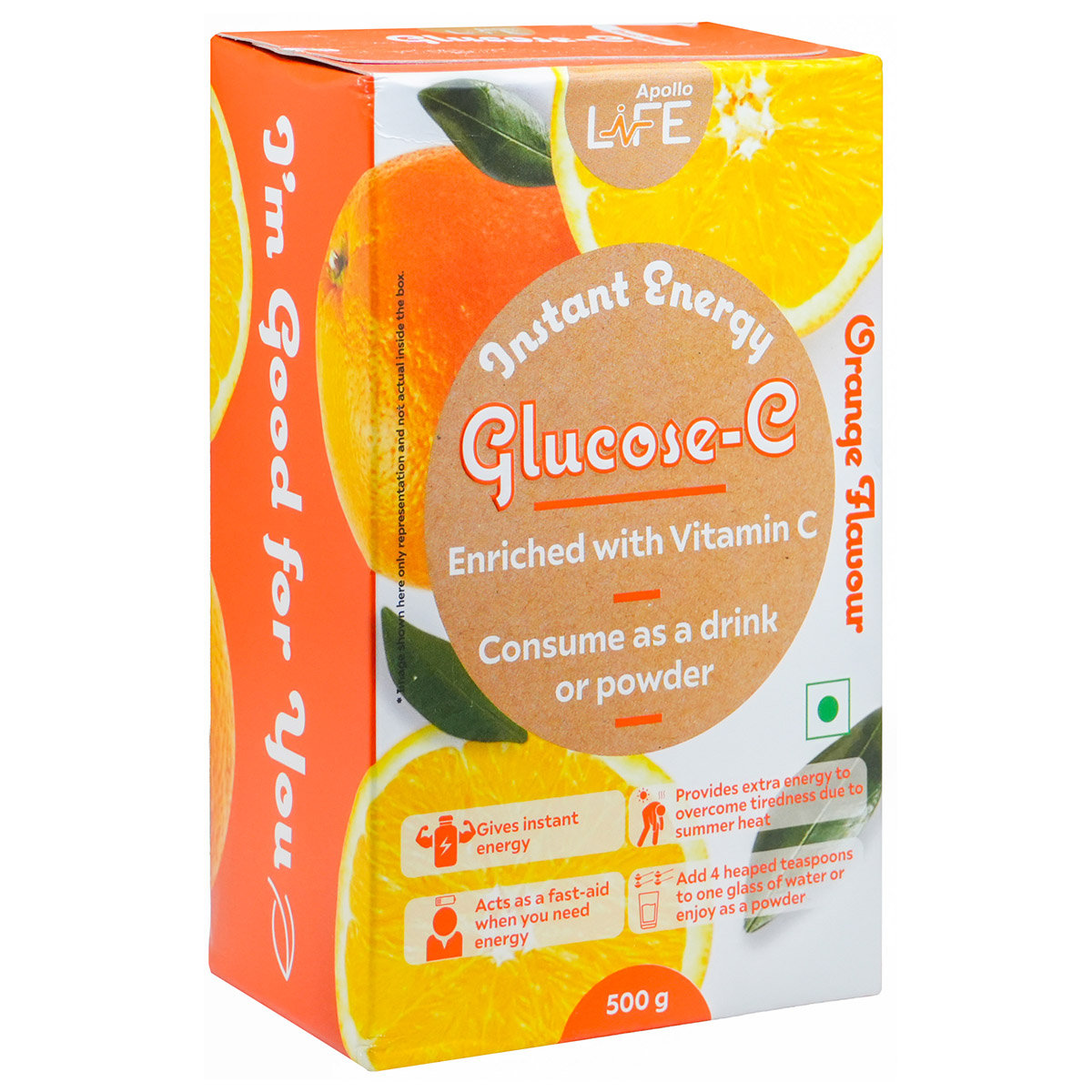 Apollo Life Glucose-C Orange Flavour Powder, 500 gm, Pack of 1 Apollo Life Glucose-C Orange Flavour Powder, 500 gm, Pack of 1