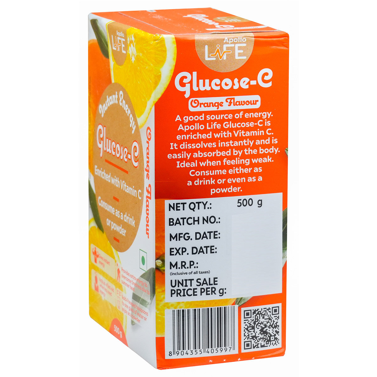 Apollo Life Glucose-C Orange Flavour Powder, 500 gm, Pack of 1 Apollo Life Glucose-C Orange Flavour Powder, 500 gm, Pack of 1