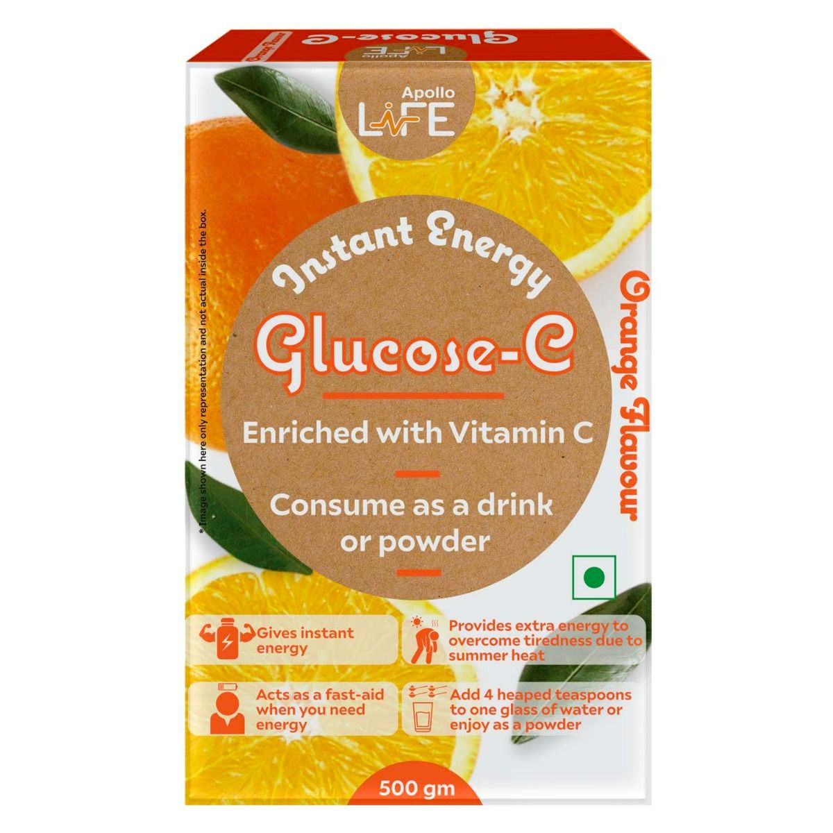Buy Apollo Life Glucose-C Orange Flavour Powder, 500 gm Online