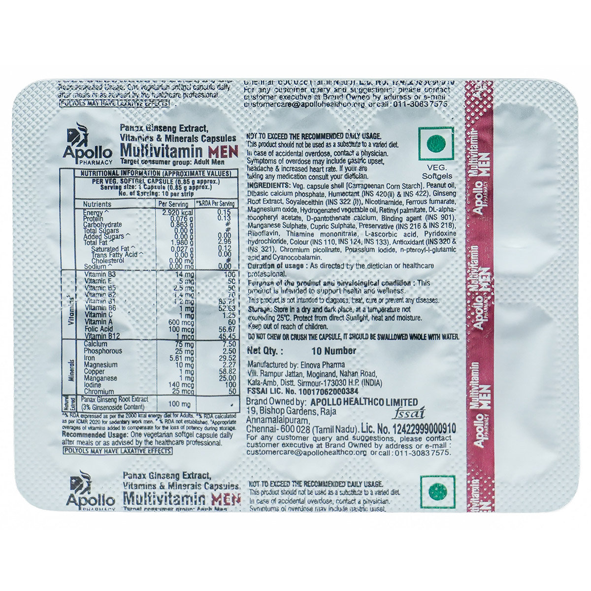 Apollo Pharmacy Multivitamin for Men, 10 Capsules, Pack of 10 Apollo Pharmacy Multivitamin for Men, 10 Capsules, Pack of 10