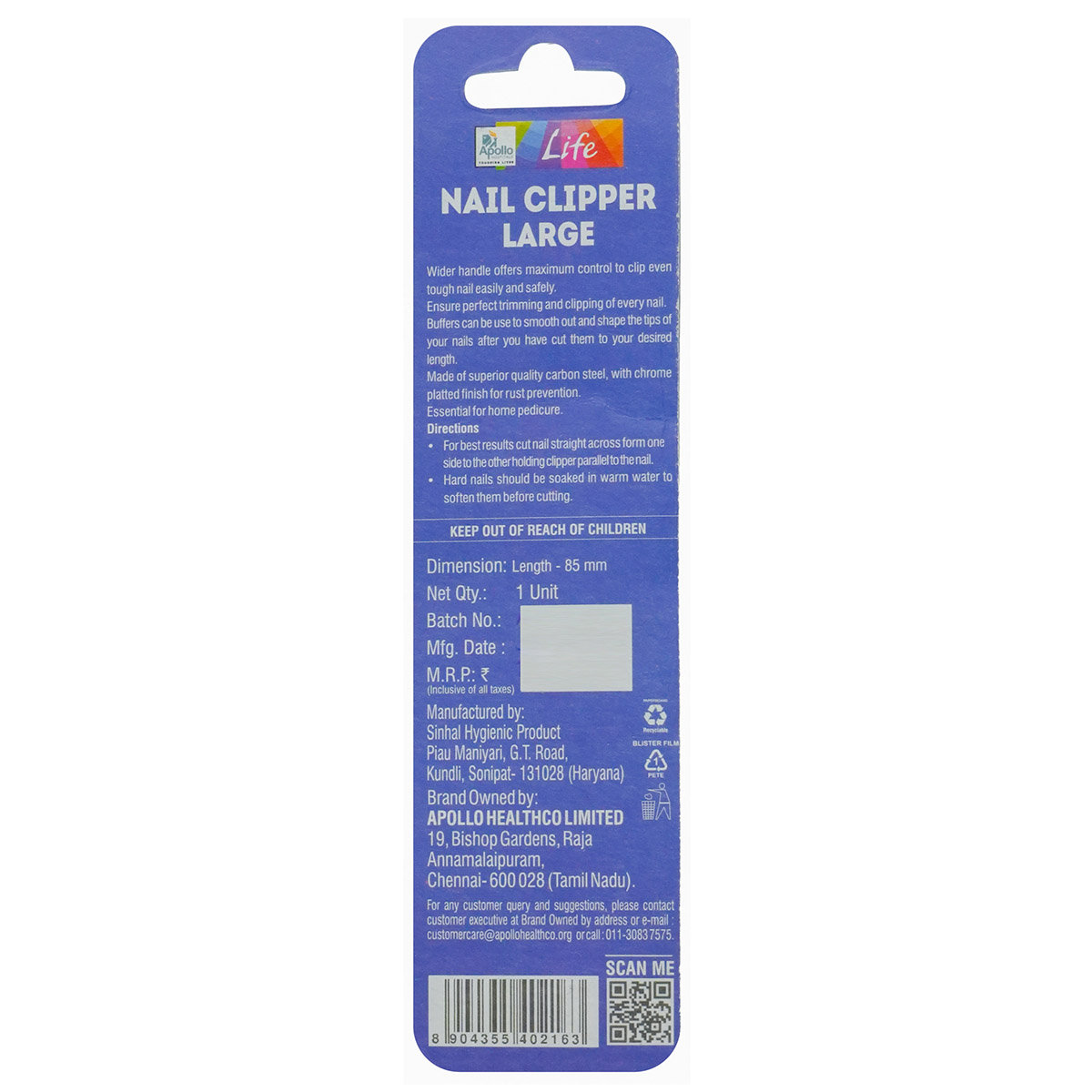 Apollo Life Nail Clipper Large, 1 Count, Pack of 1 Apollo Life Nail Clipper Large, 1 Count, Pack of 1