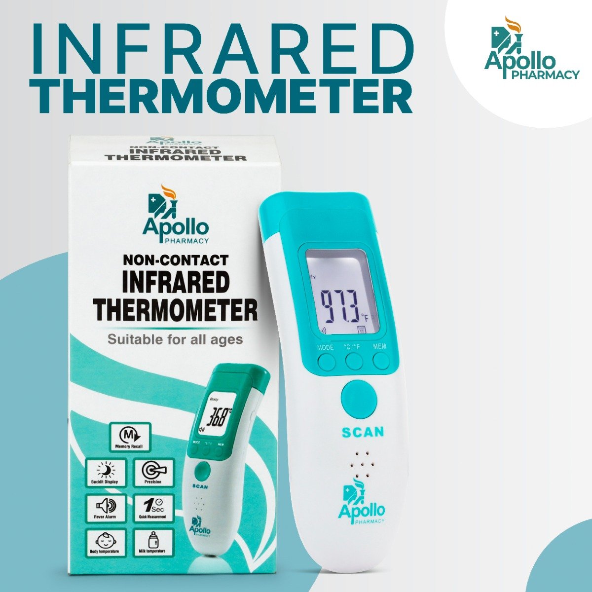 Apollo Pharmacy Non-Contact Infrared Thermometer, 1 Count, Pack of 1 Apollo Pharmacy Non-Contact Infrared Thermometer, 1 Count, Pack of 1