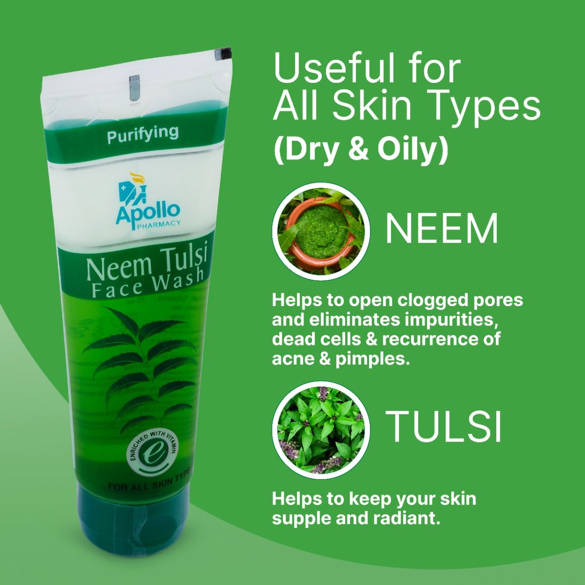 Apollo Life Neem Tulsi Face Wash, 150 ml (2x75 ml), Pack of 2 S