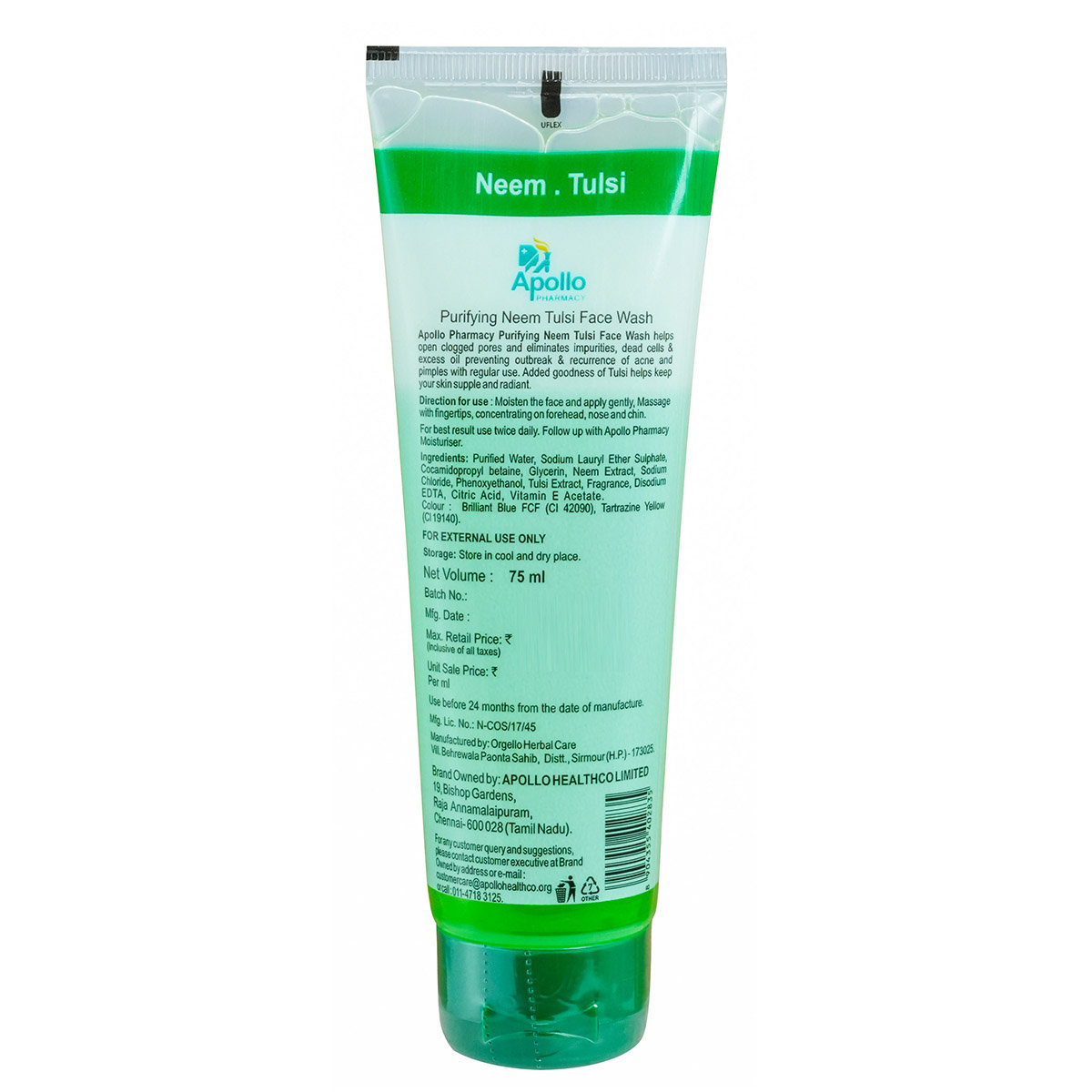 Apollo Life Neem Tulsi Face Wash, 150 ml (2x75 ml), Pack of 2 Apollo Life Neem Tulsi Face Wash, 150 ml (2x75 ml), Pack of 2