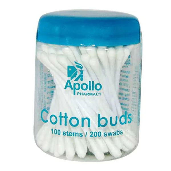 Apollo Pharmacy Cotton Buds Jar 100's, Pack of 1