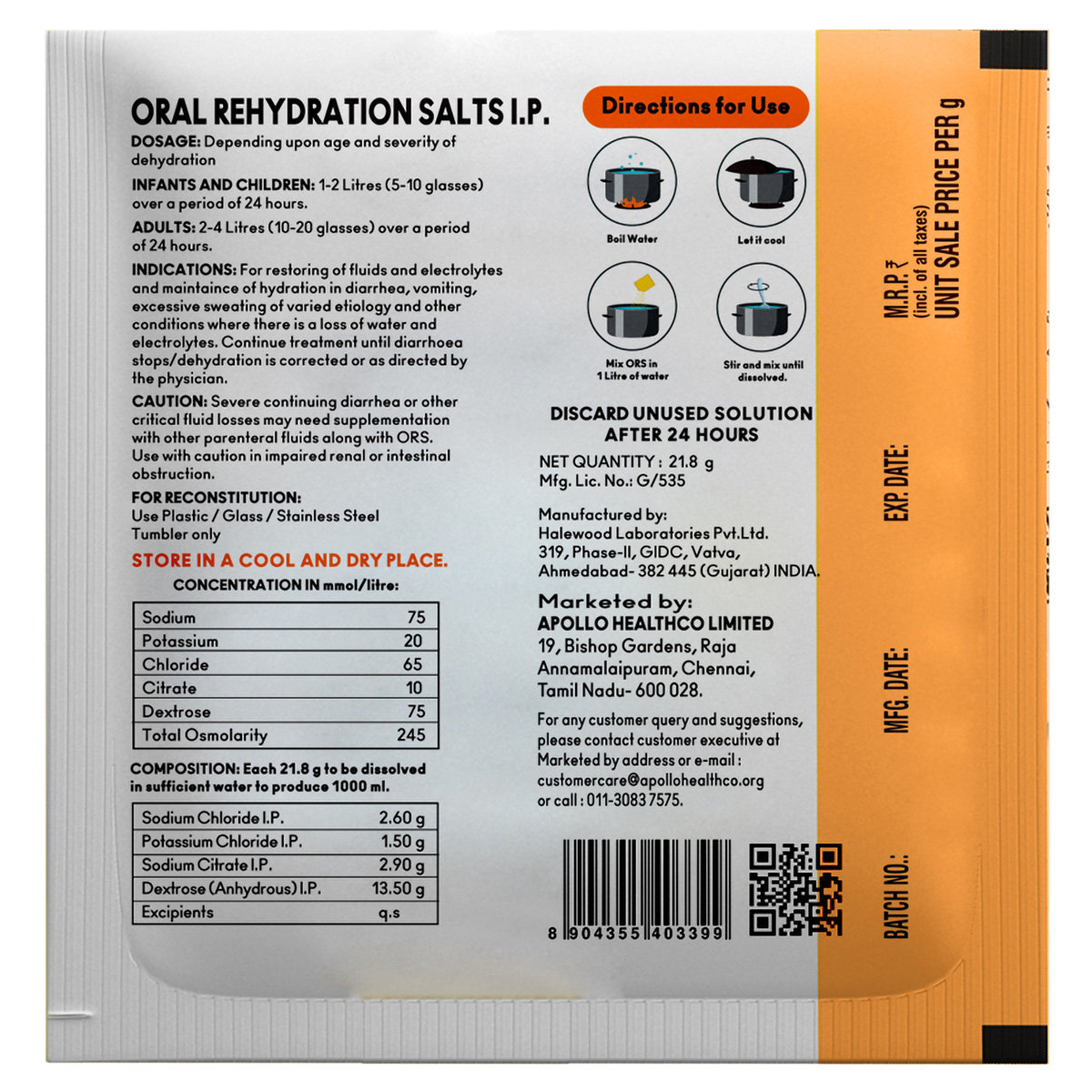 Apollo Pharmacy ORS Orange Flavour Powder, 21.8 gm, Pack of 1 Apollo Pharmacy ORS Orange Flavour Powder, 21.8 gm, Pack of 1