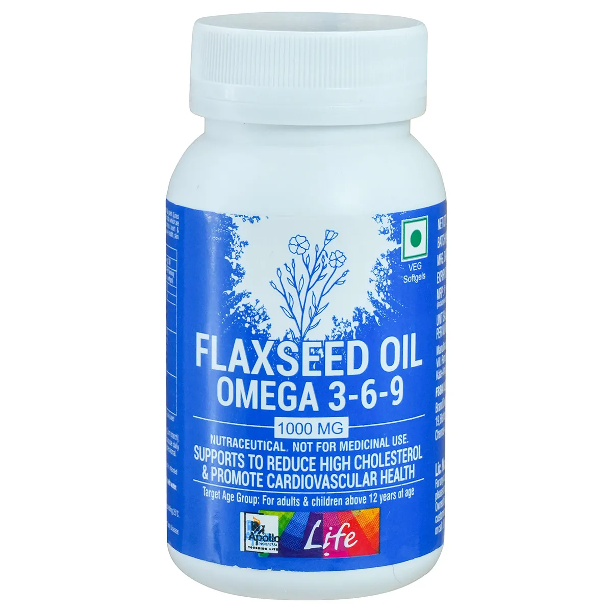 Apollo Life Flaxseed Oil Omega 3-6-9 1000 mg, 30 Capsules