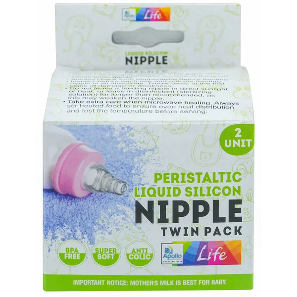 Apollo Life Peristaltic Liquid Silicon Nipple Twin Pack, 2 Count, Pack of 1